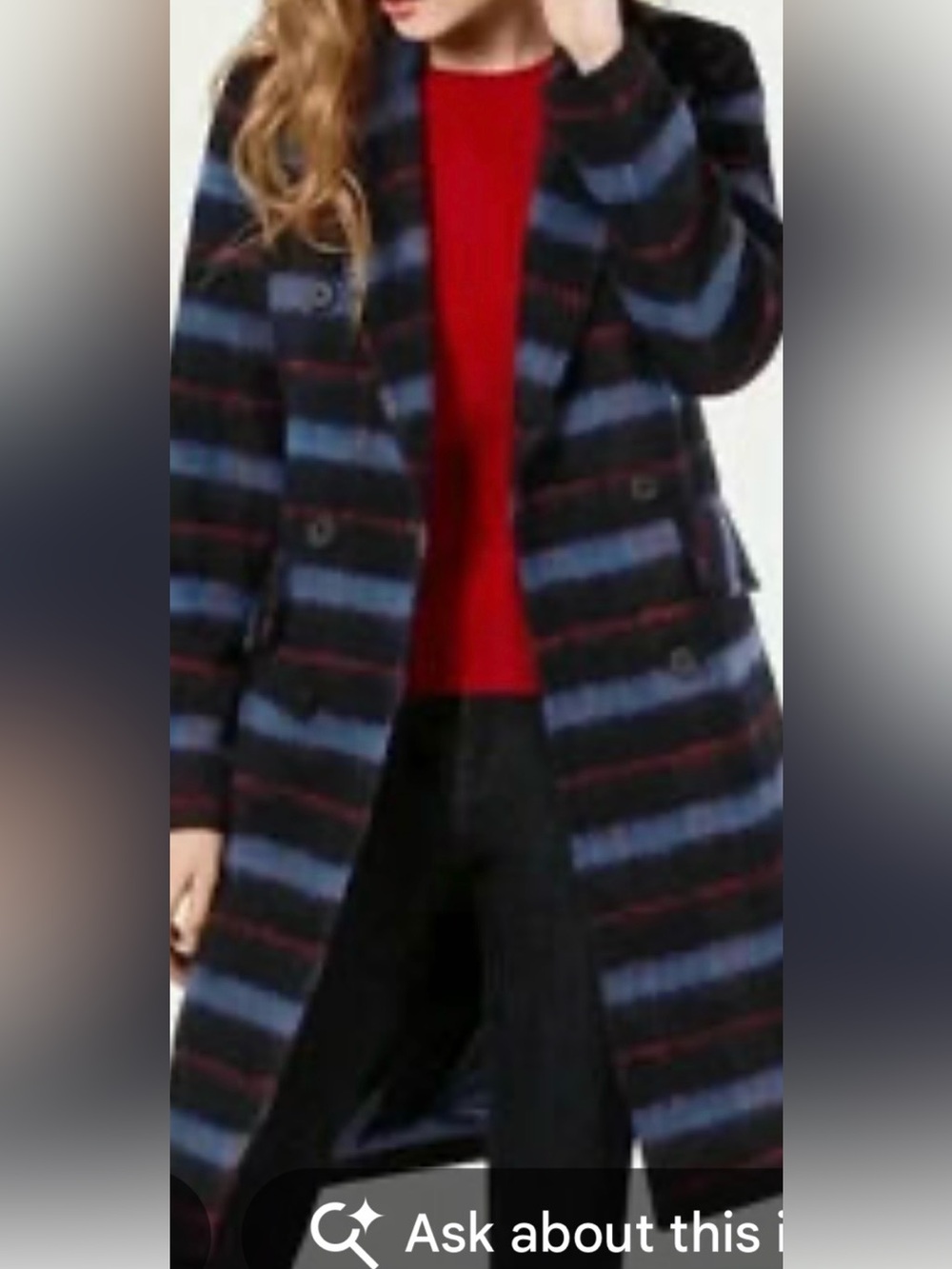 BCBGeneration Blue and Black Striped Wool-Blend Coat